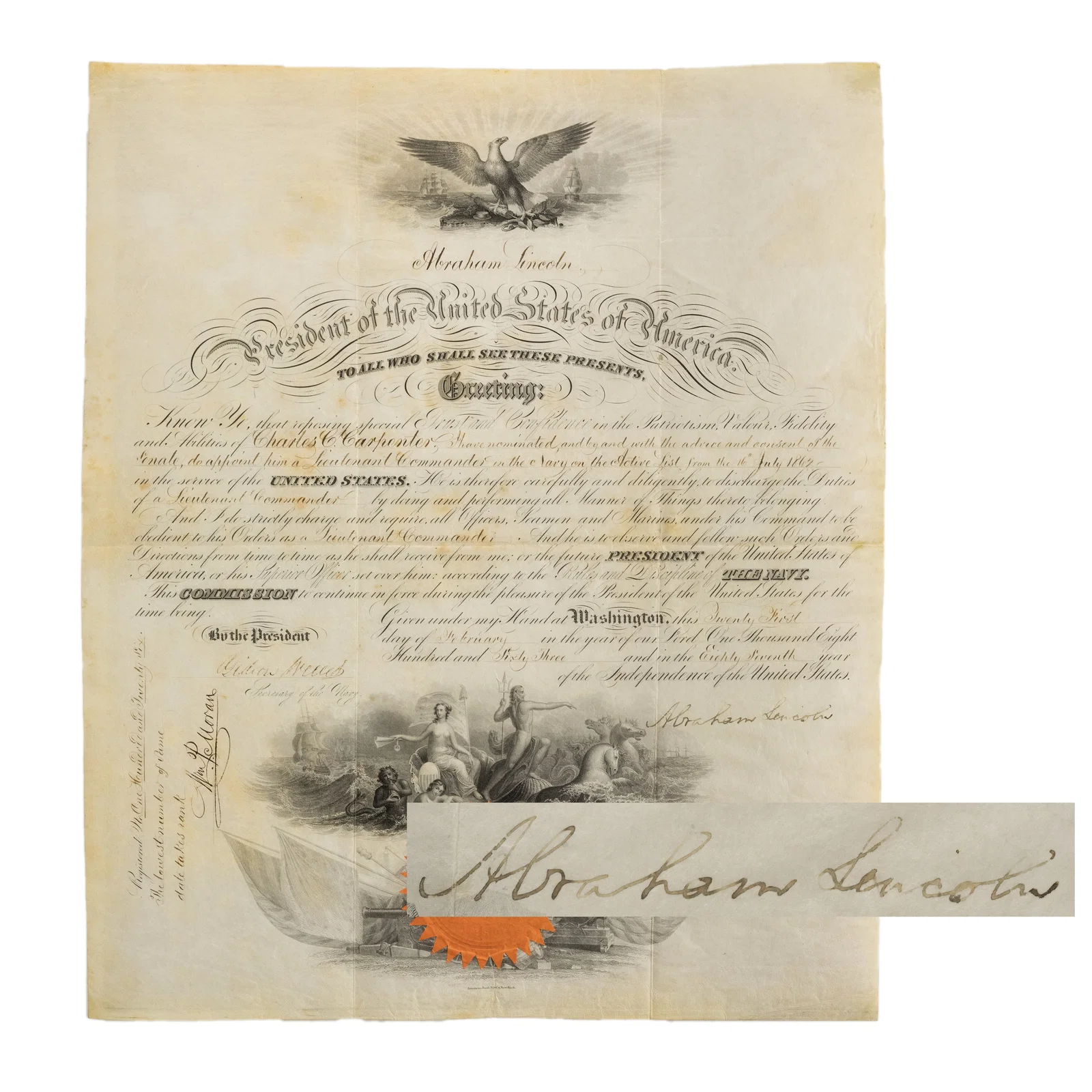 [LINCOLN] Abraham Lincoln SIGNED Commission: Anti-Slave Trade Officer