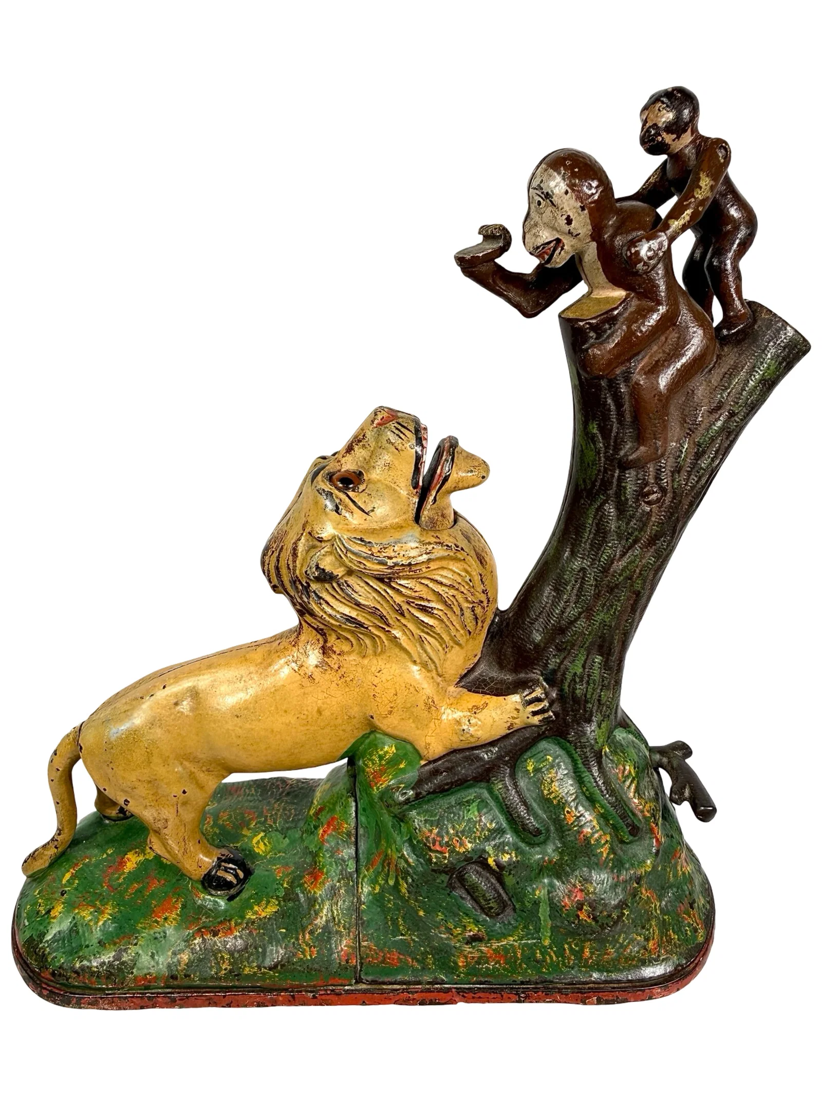 Lion and Two Monkeys Cast Iron Mechanical Bank