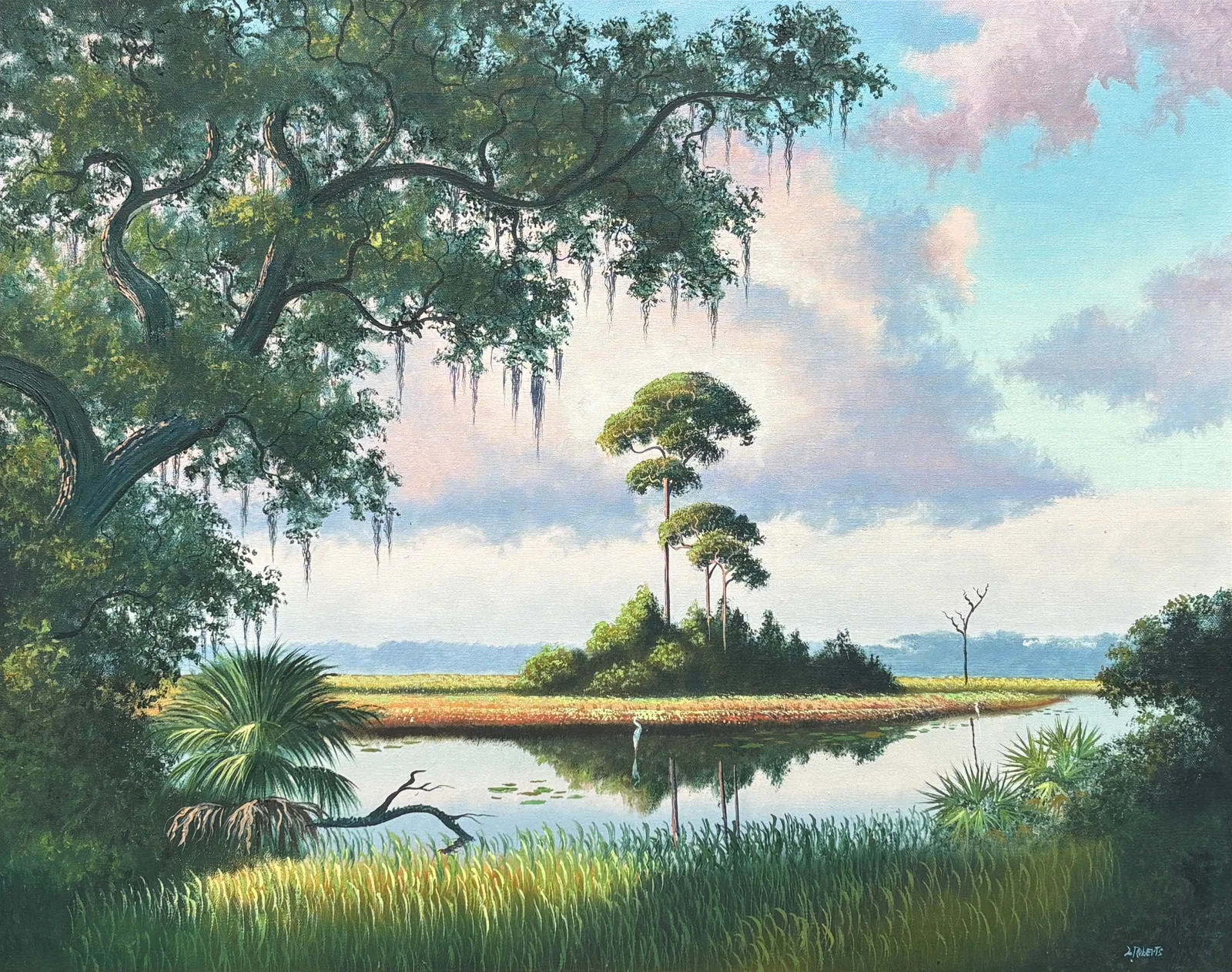 Livingston Roberts, Florida Highwaymen Painting, 24 x 30 — This Is Why You Don’t Sleep on Canvas