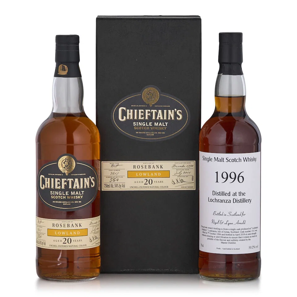 Lochranza Private Cask, 1996 (1 bottle, 700ml) Rosebank Chieftain's 20 Years Old, 1990 (1 bottle...