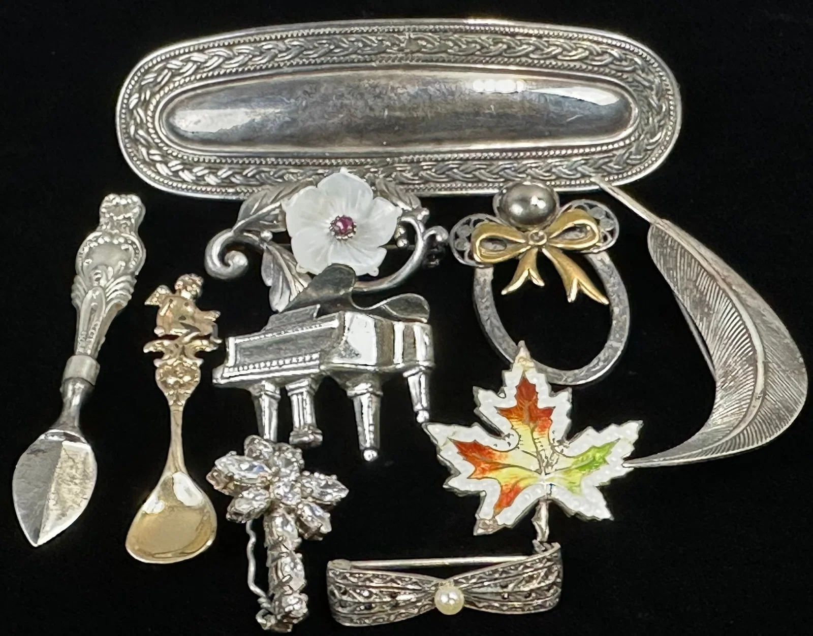Lot 10 Sterling Silver Pins & Brooches 62 Grams