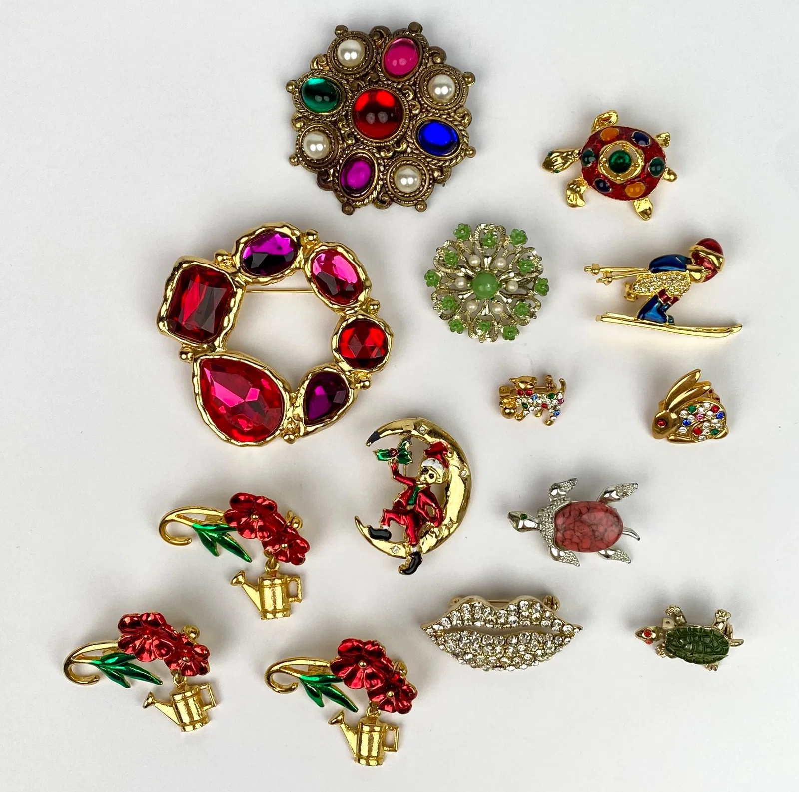 Lot of 14 Vintage Costume Jewelry Brooches