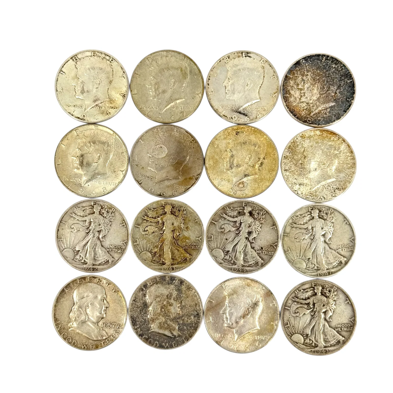 (Lot of) 16 U.S. 1/2 Dollars
