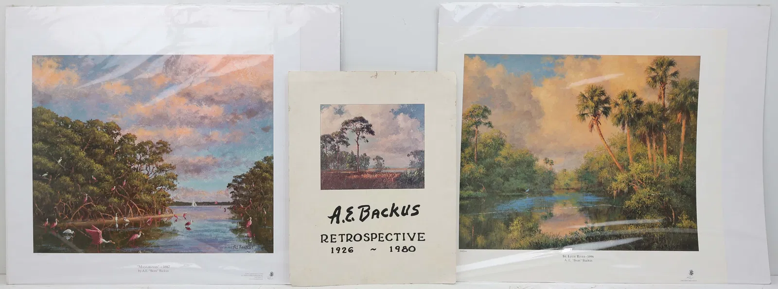 LOT OF 2 A.E.BACKUS PRINTS & RETROSPECTIVE POSTER