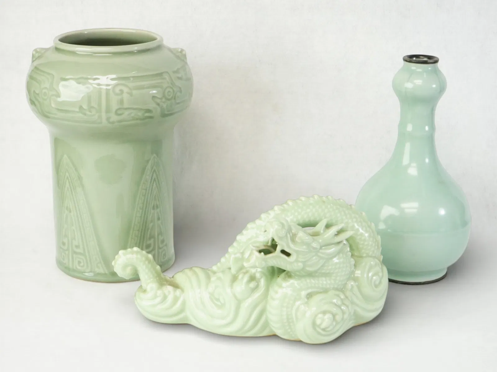 Lot of 3 Asian Celadon Porcelain Pieces