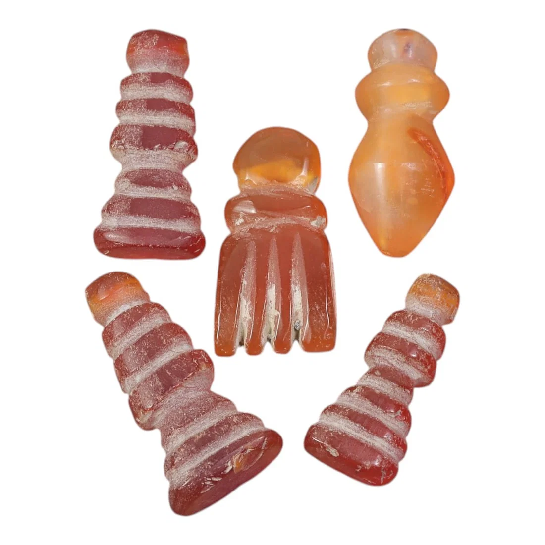 Lot of 5 Ancient Coptic Egyptian Carnelian Amulets, Circa Roman Period to Coptic Era, 81AD