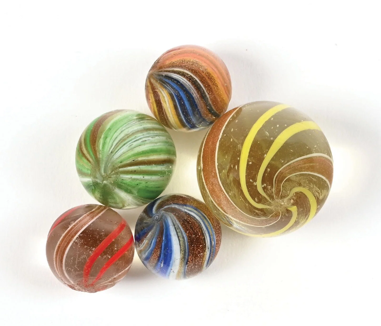 LOT OF 5: HANDMADE LUTZ MARBLES