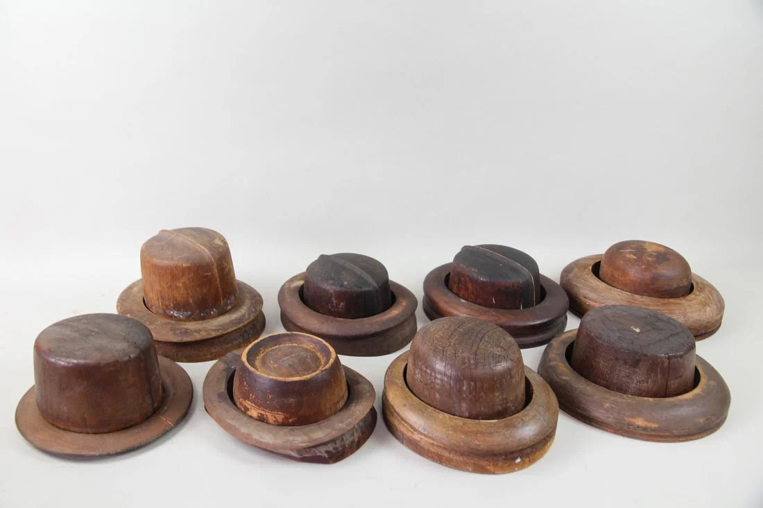 Lot of 8 Wooden Millinery Factory Hat Blocks