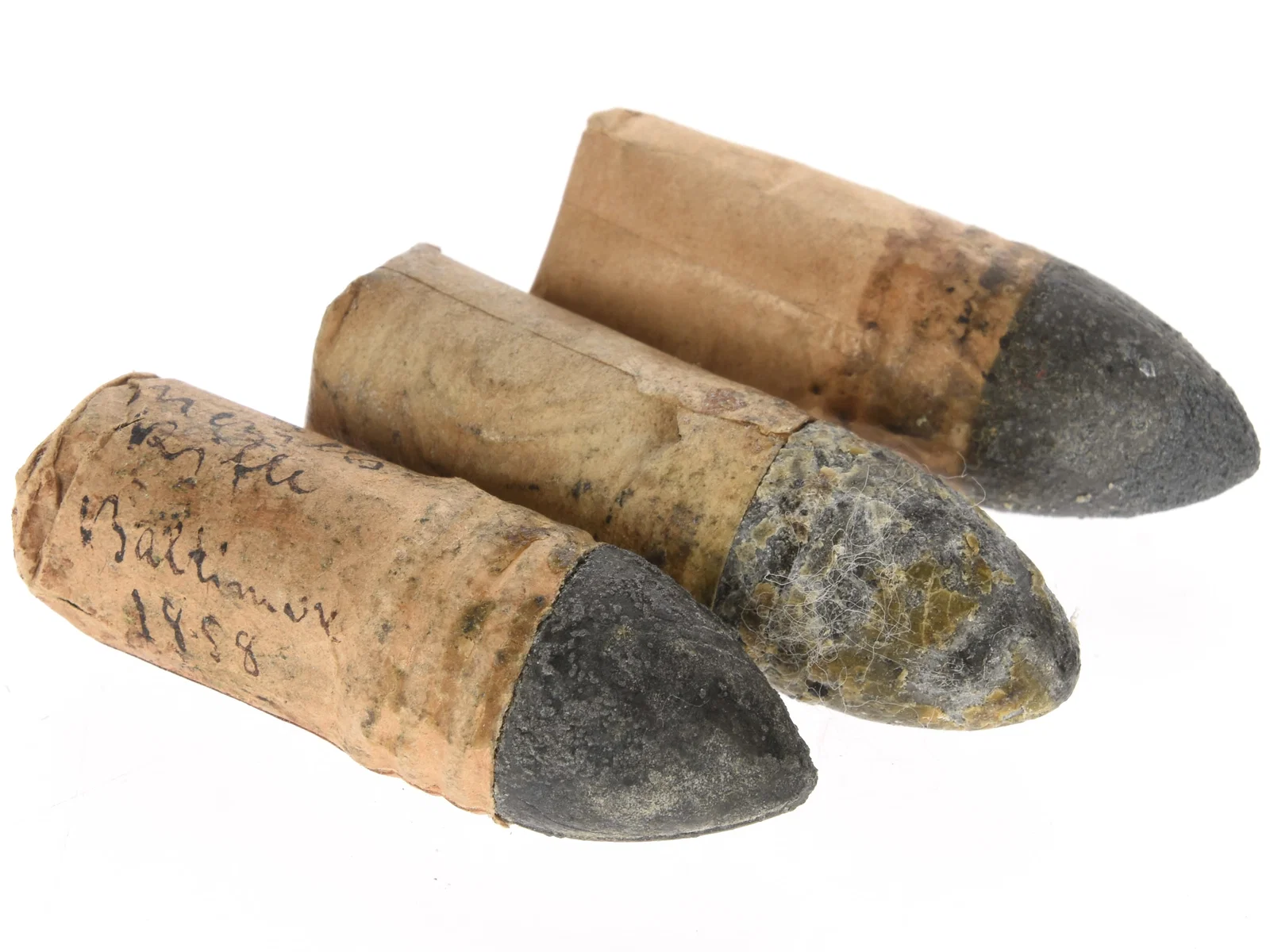 Lot of Three Merrill .54 Caliber Carbine Cartridges, One Inscribed “Merrill’s Rifle Baltimore