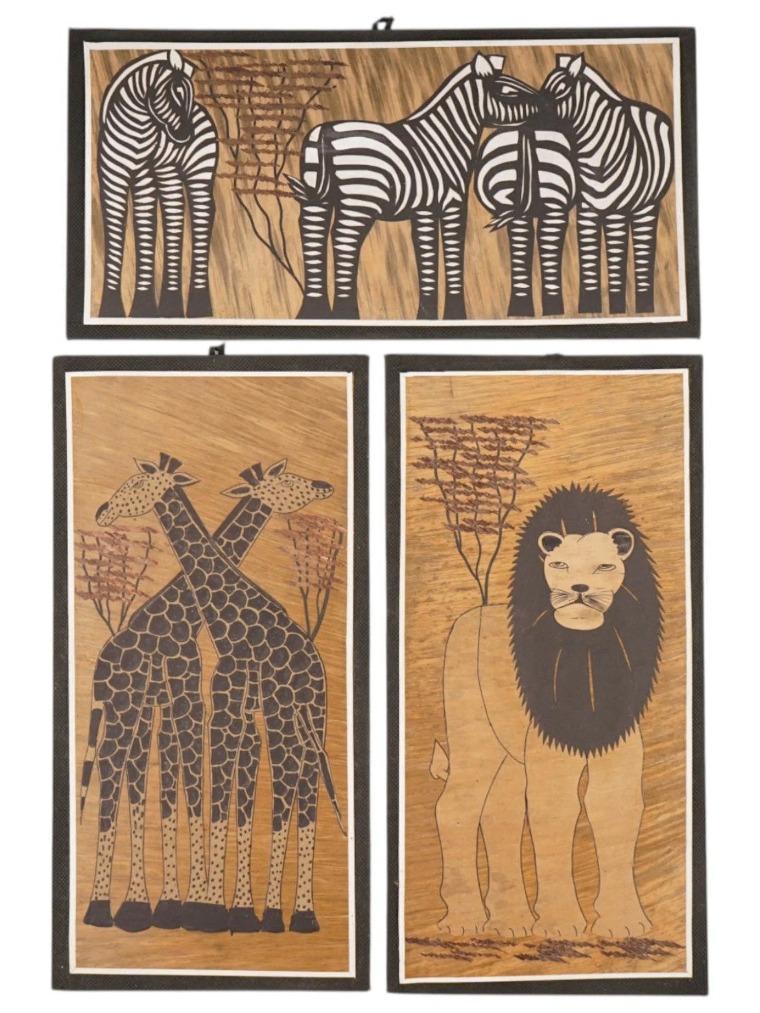 LOT OF VINTAGE KENYAN BANANA LEAF PAINTINGS