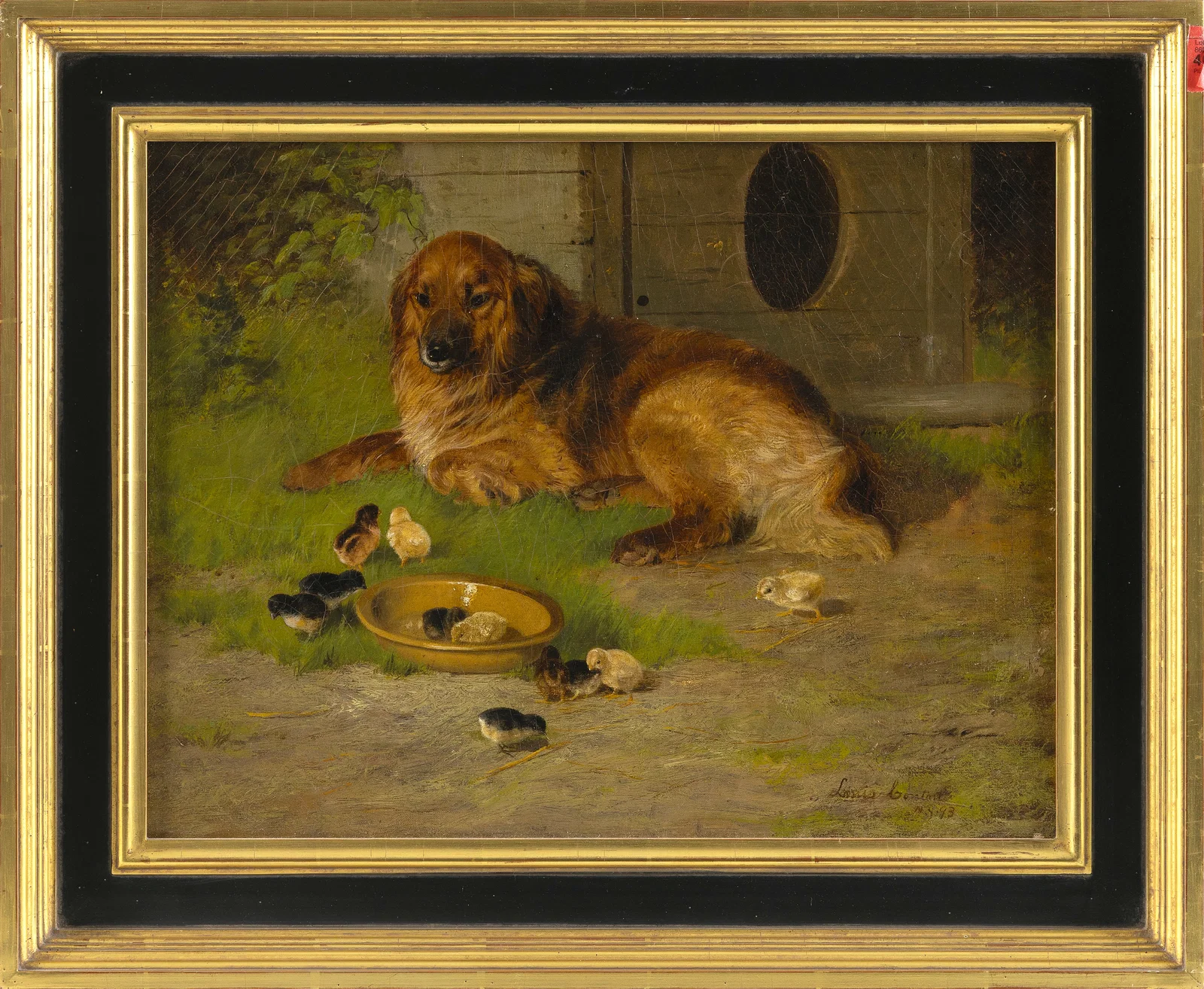LOUIS CONTOIT (New York/France, 19th/20th Century), Dog with ducklings., Oil on canvas, 14" x 18".