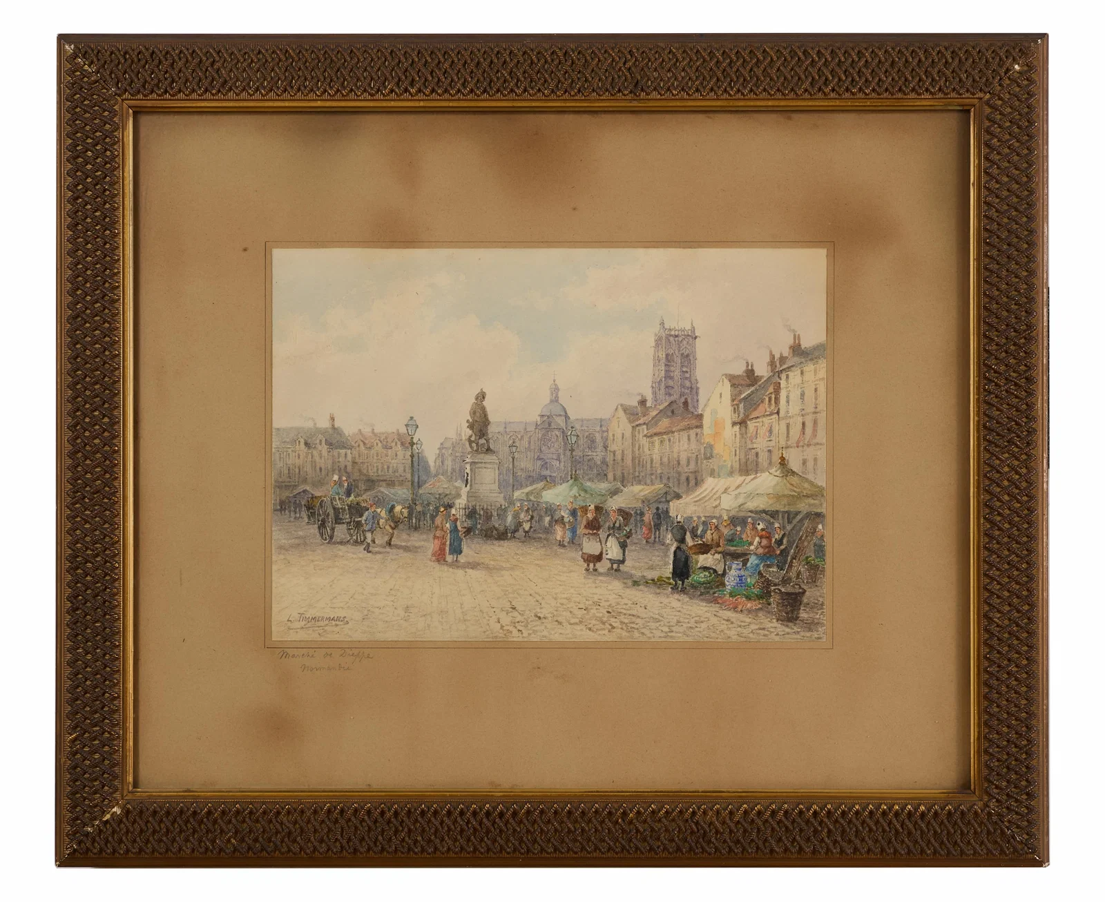 Louis Etienne Timmermans (Belgian/French, 1847-1910), "Market Scene, Dieppe," Sight- H.- 10 5/8 in.,