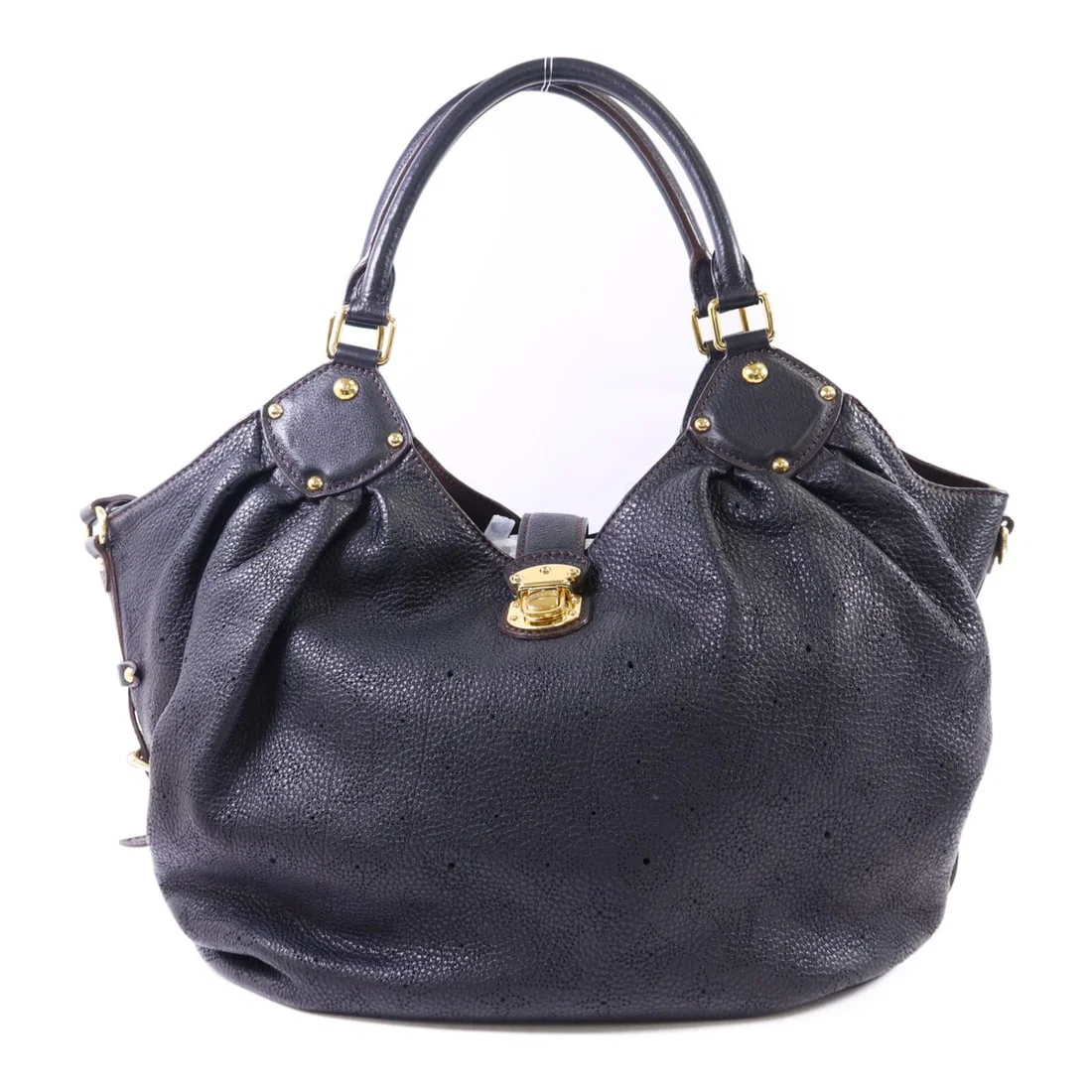 Louis Vuitton Mahina Leo L Black Calfskin Shoulder Bag with Gold Hardware