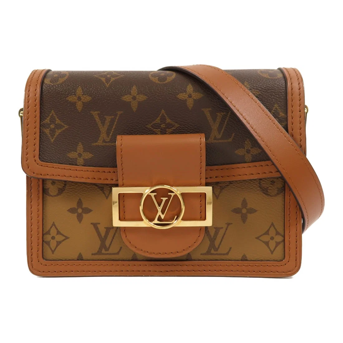 Louis Vuitton Mini Dauphine Brown Monogram Shoulder Bag with Gold Hardware