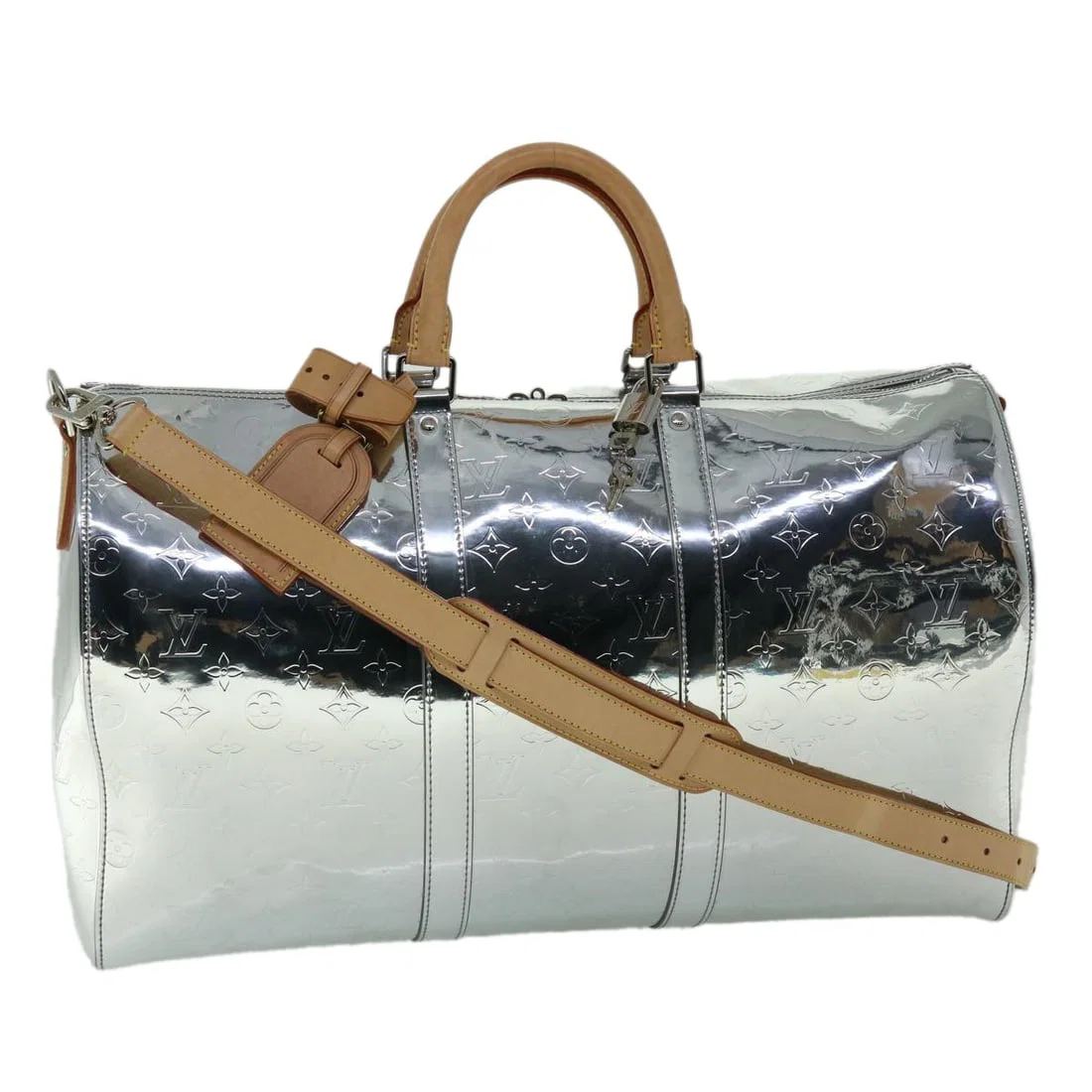 LOUIS VUITTON Monogram Keepall Bandouliere 50 Bag Silver M45886 Auth
