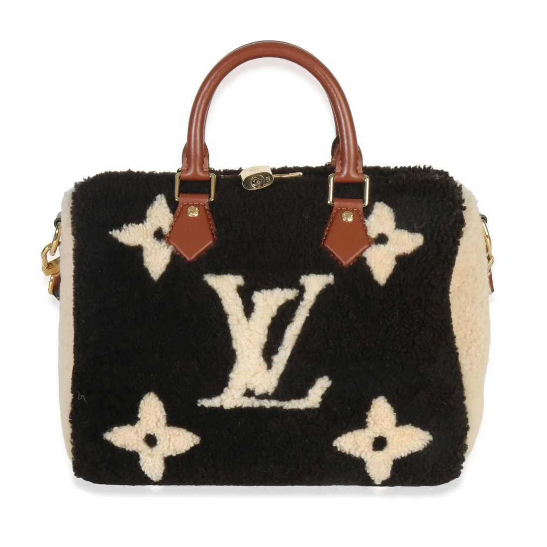 Louis Vuitton Speedy Bandouliere 25 Teddy Fleece Shoulder Bag Beige Brown