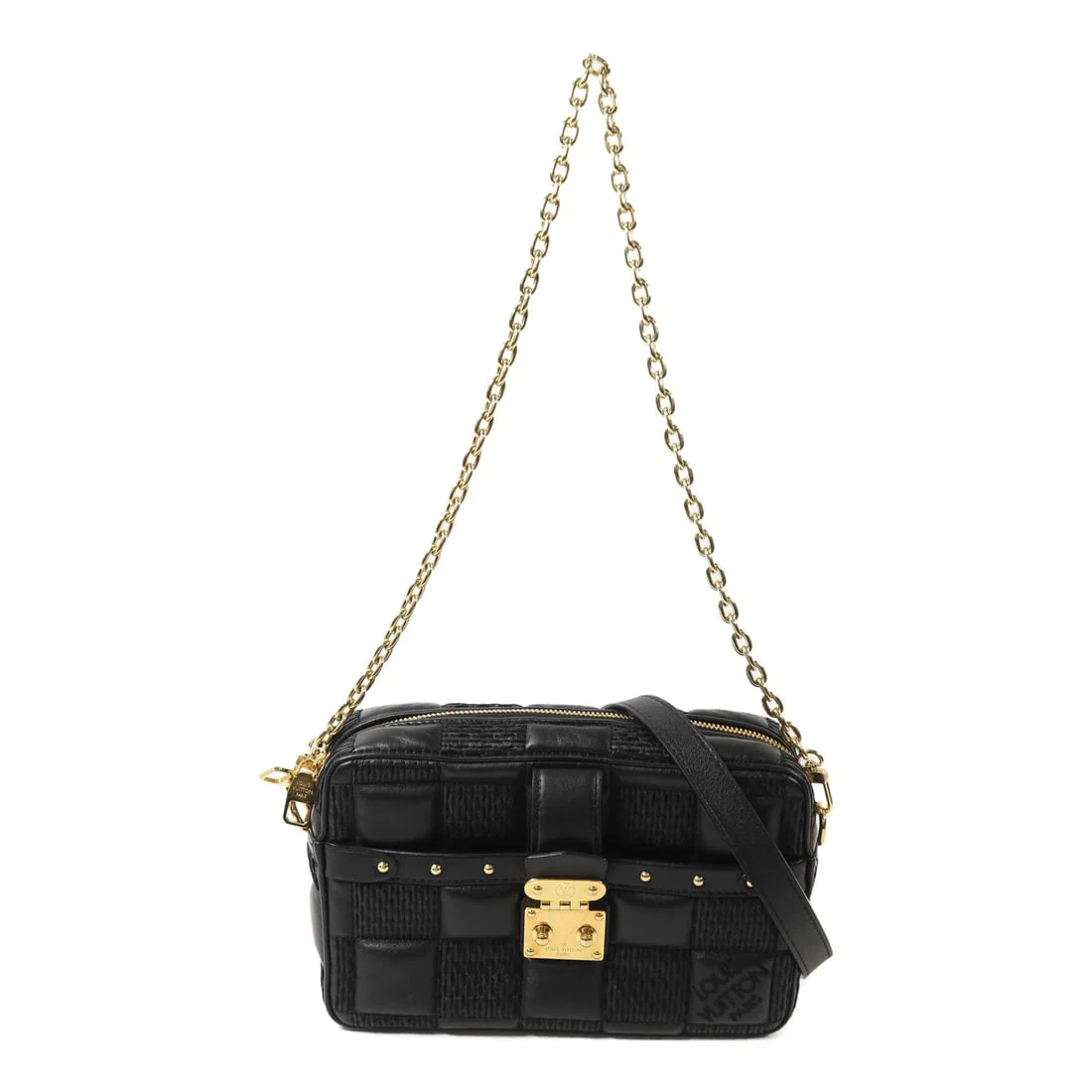 Louis Vuitton Troca PM Black Lambskin Gold Chain Two Way Shoulder Bag