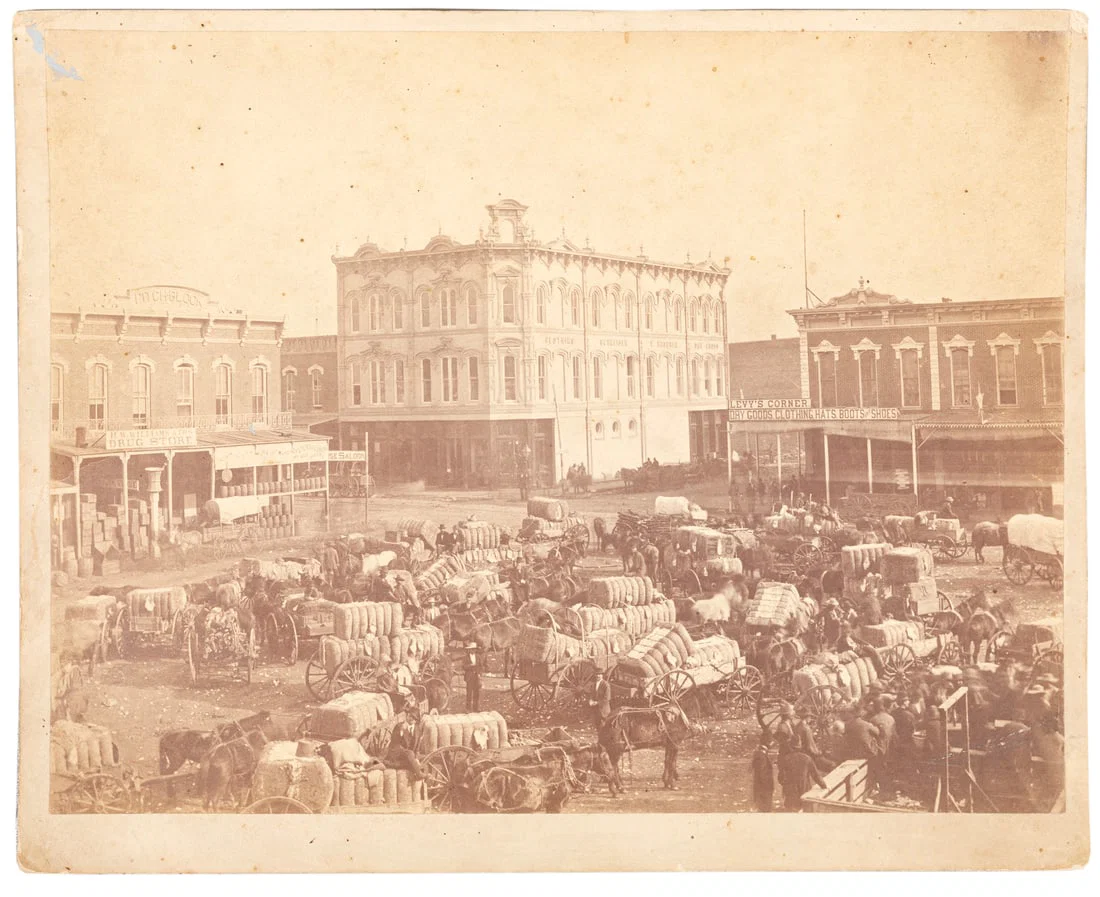Louisiana School 19th c., "Cotton Bales - New Orleans", silver gelatin print mounted to board