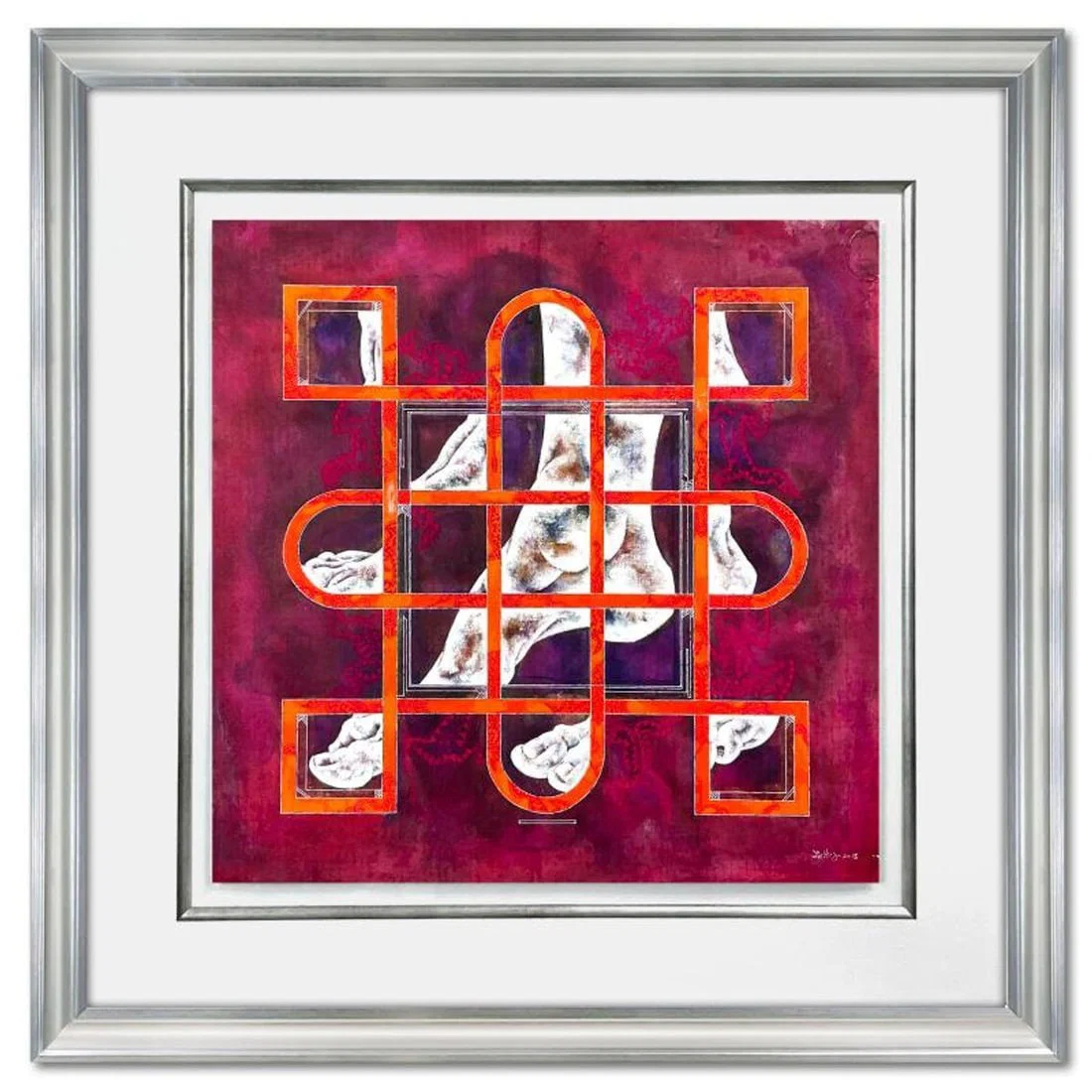 Lu Hong, "Ashtamangala Dravya - Knot" Framed Original Mixed Media Painting, Hand Signed with Letter