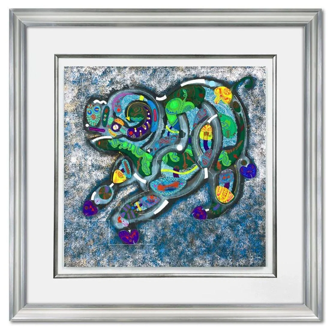Lu Hong, "Chinese Zodiac - Water Pig" Framed Original Mixed Media Painting, Hand Signed with Letter