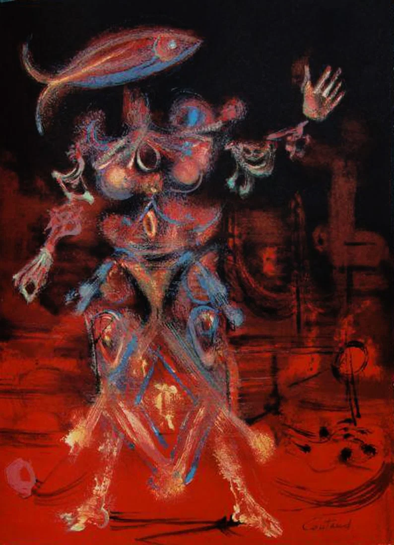 Lucien Coutaud signed Lithograph Figure de l'aire rouge 1972