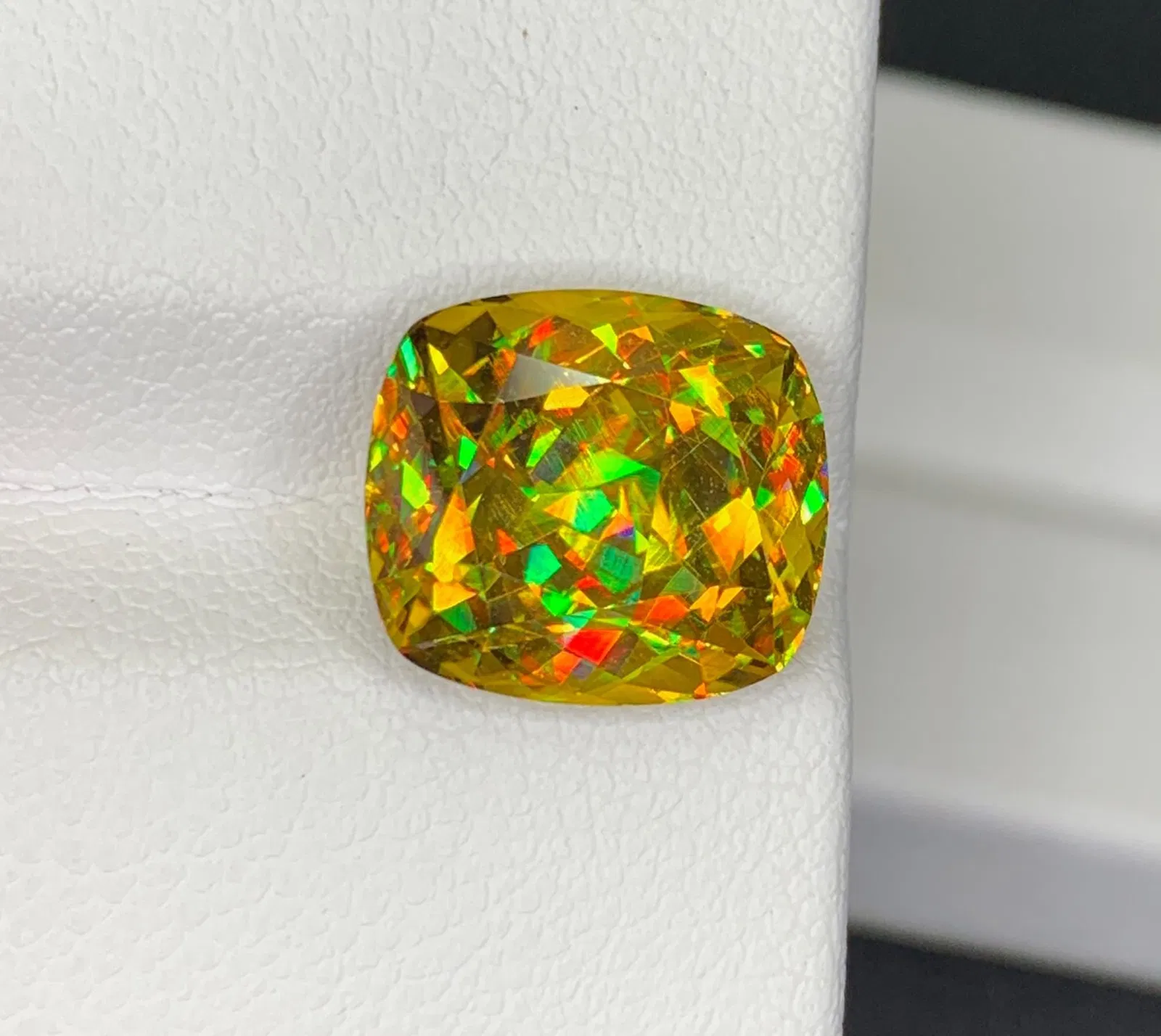 Lustrous Sphene Titanite Fancy Cushion Gemstone: 8.48 Carat Multi Color Titanite, June Birthstone