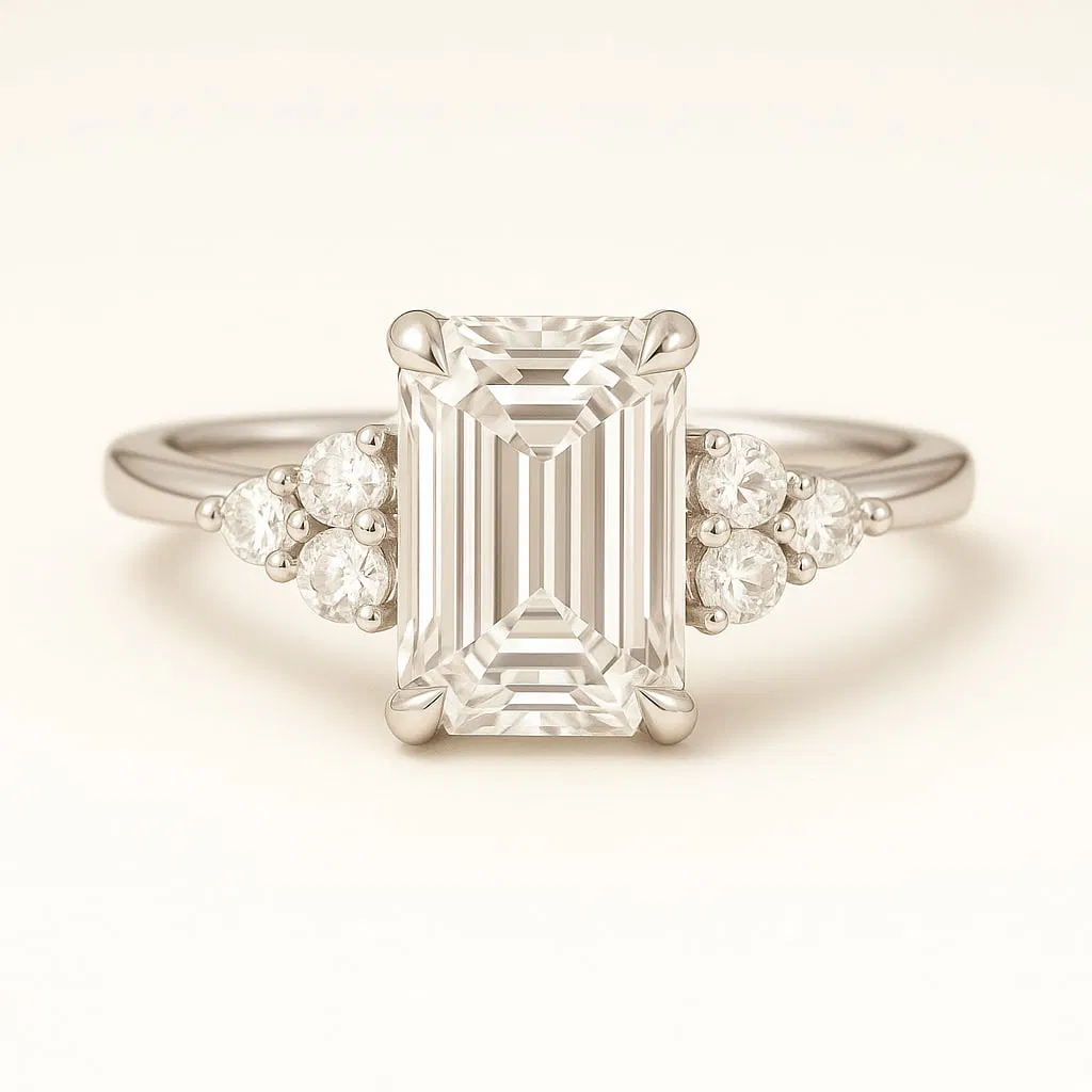 Luxury IGI Certified 2.50 Ct Emerald cut Diamond Ring in 14K White Gold