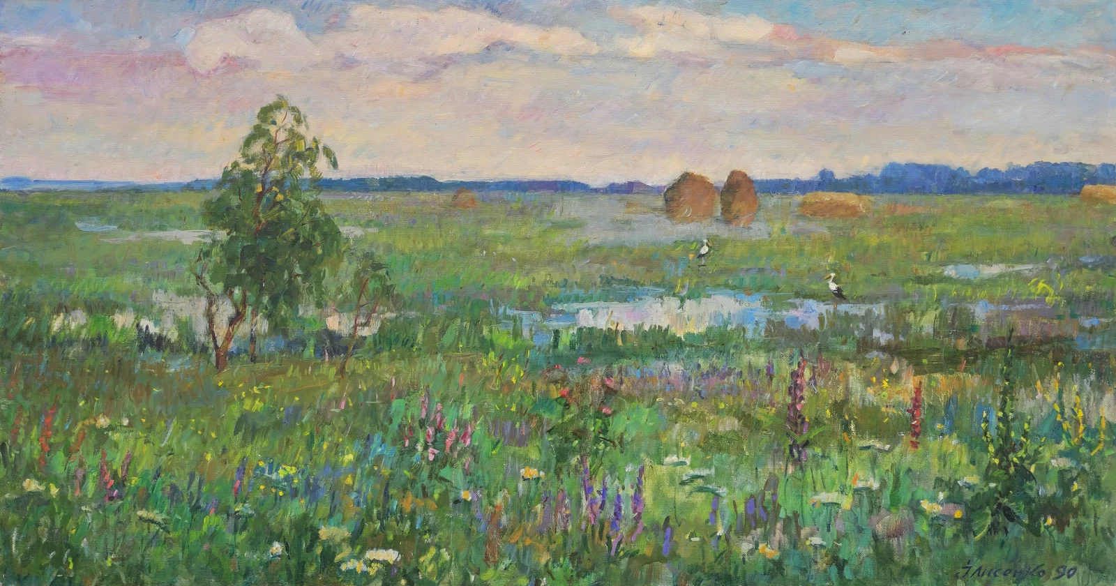 Lysenko Ivan (Ukrainian artist), "Storks in the swamp", oil on canvas