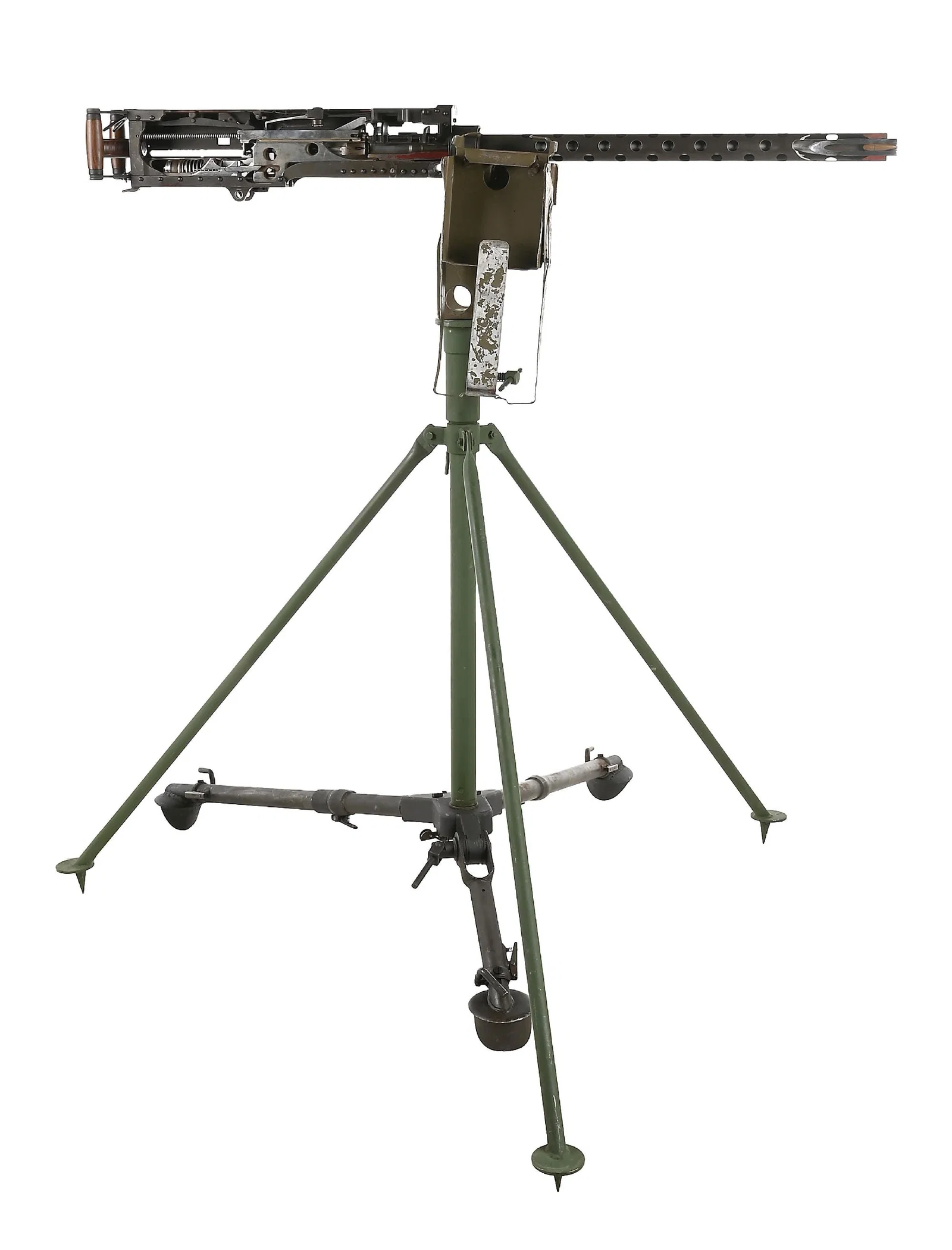 M2 BROWNING ANTI-AIRCRAFT TRIPOD WITH GROUND TRIPOD AND M2 CUTAWAY DISPLAY GUN.