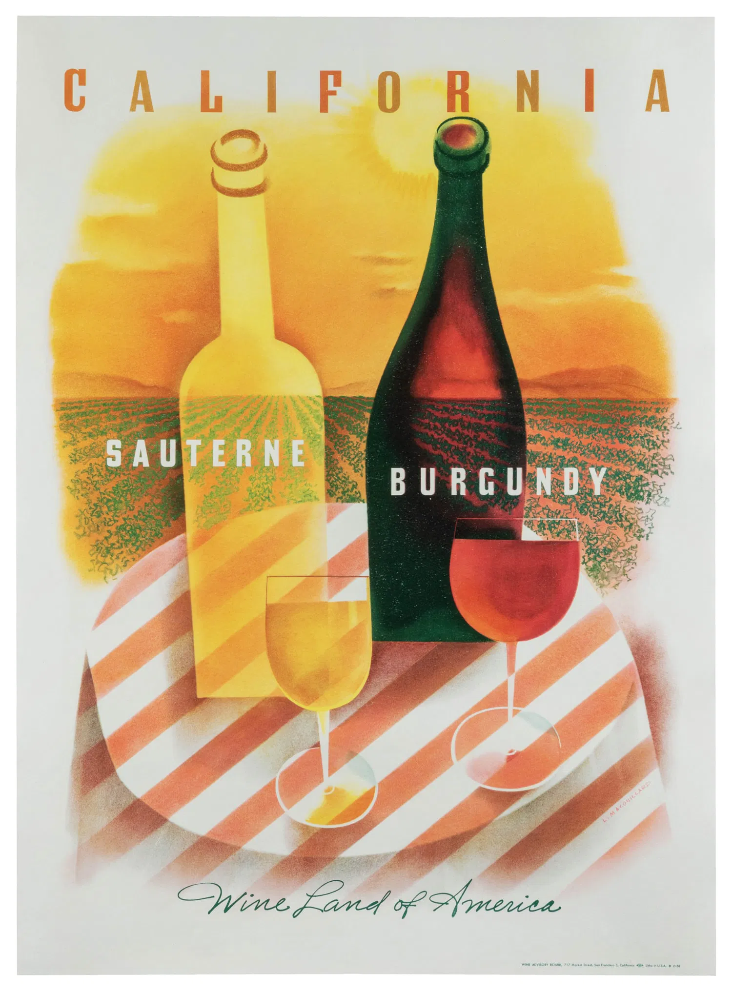 MACOUILLARD, LOUIS (1913-1987). Sauterne Burgundy. California. Wineland of America. Ca. 1958.