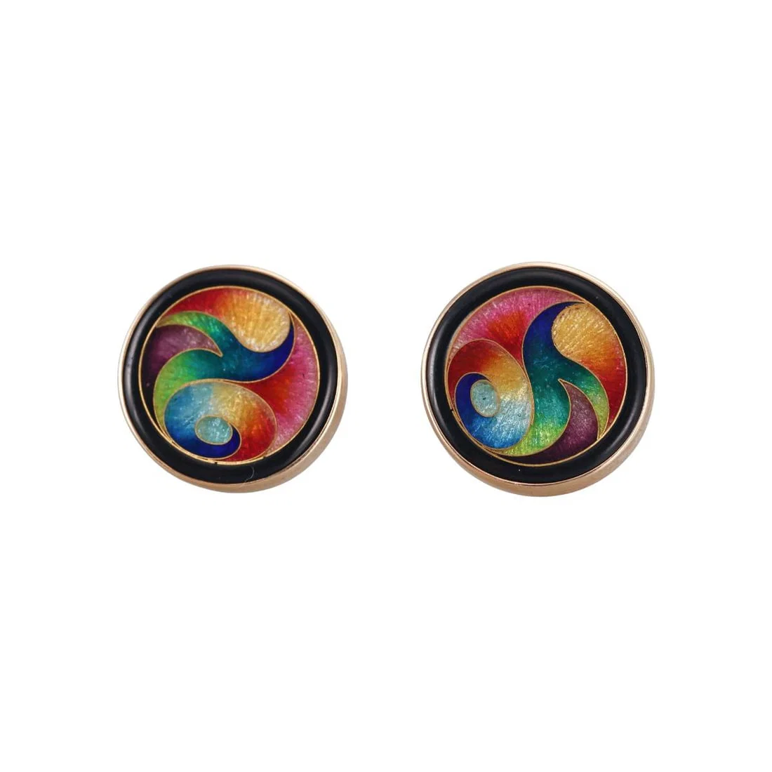 Magick Fusager Demski 14k Gold Cloisonne Enamel Onyx Earrings