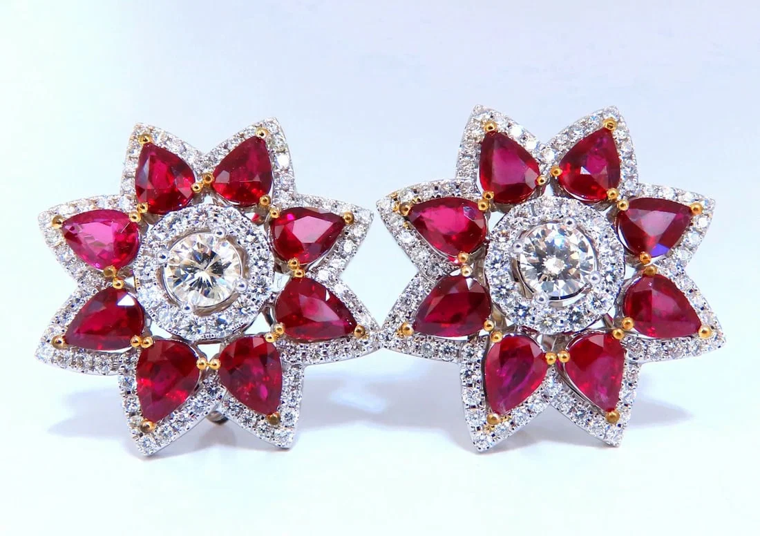 Magnificent 18.60ct GIA Certified Diamond Ruby Cluster Earrings 18kt**