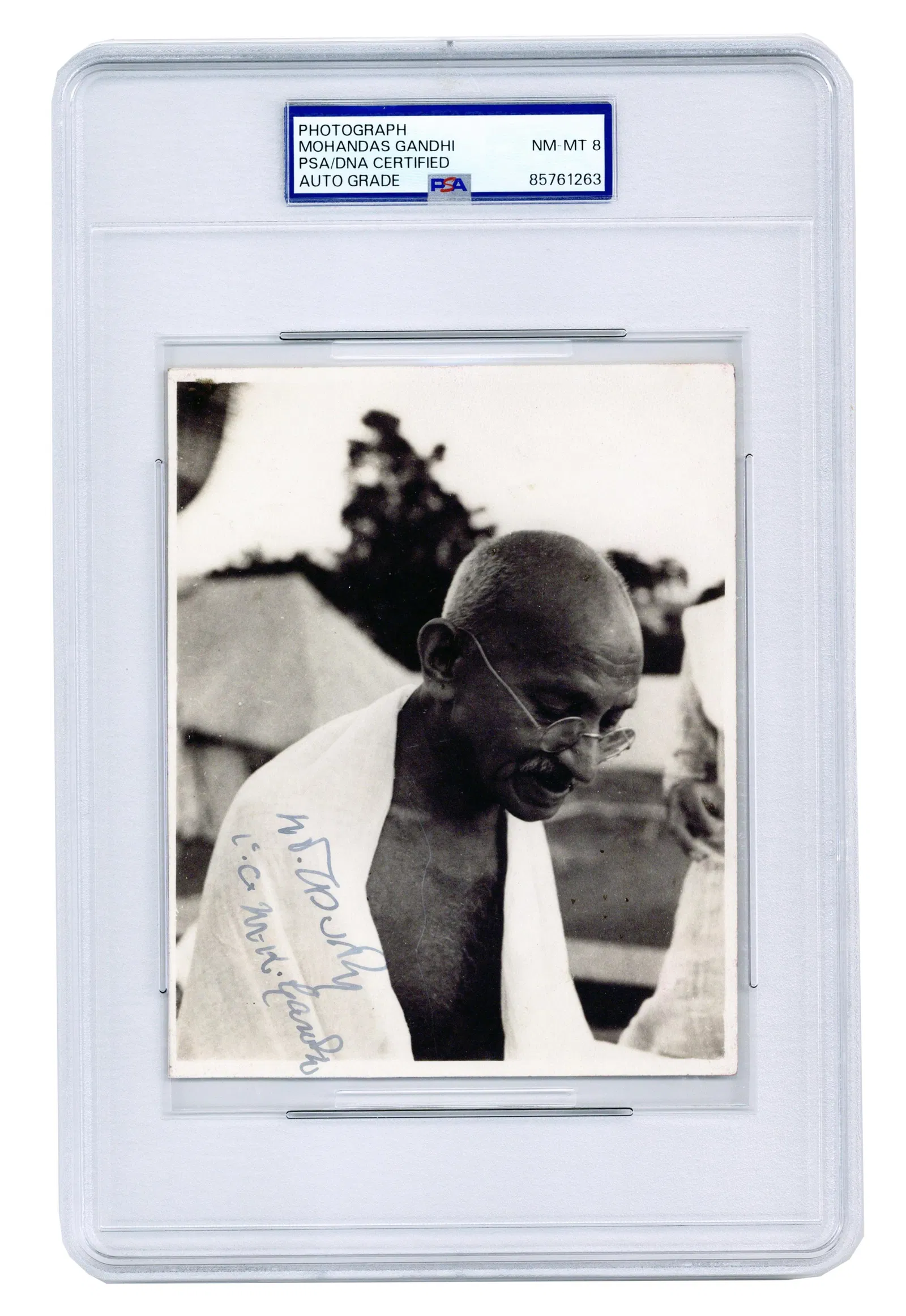 Mahatma Gandhi PSA NM-MT 8 Double Hindi / English Signature, With Great Provenance, Finest Known!