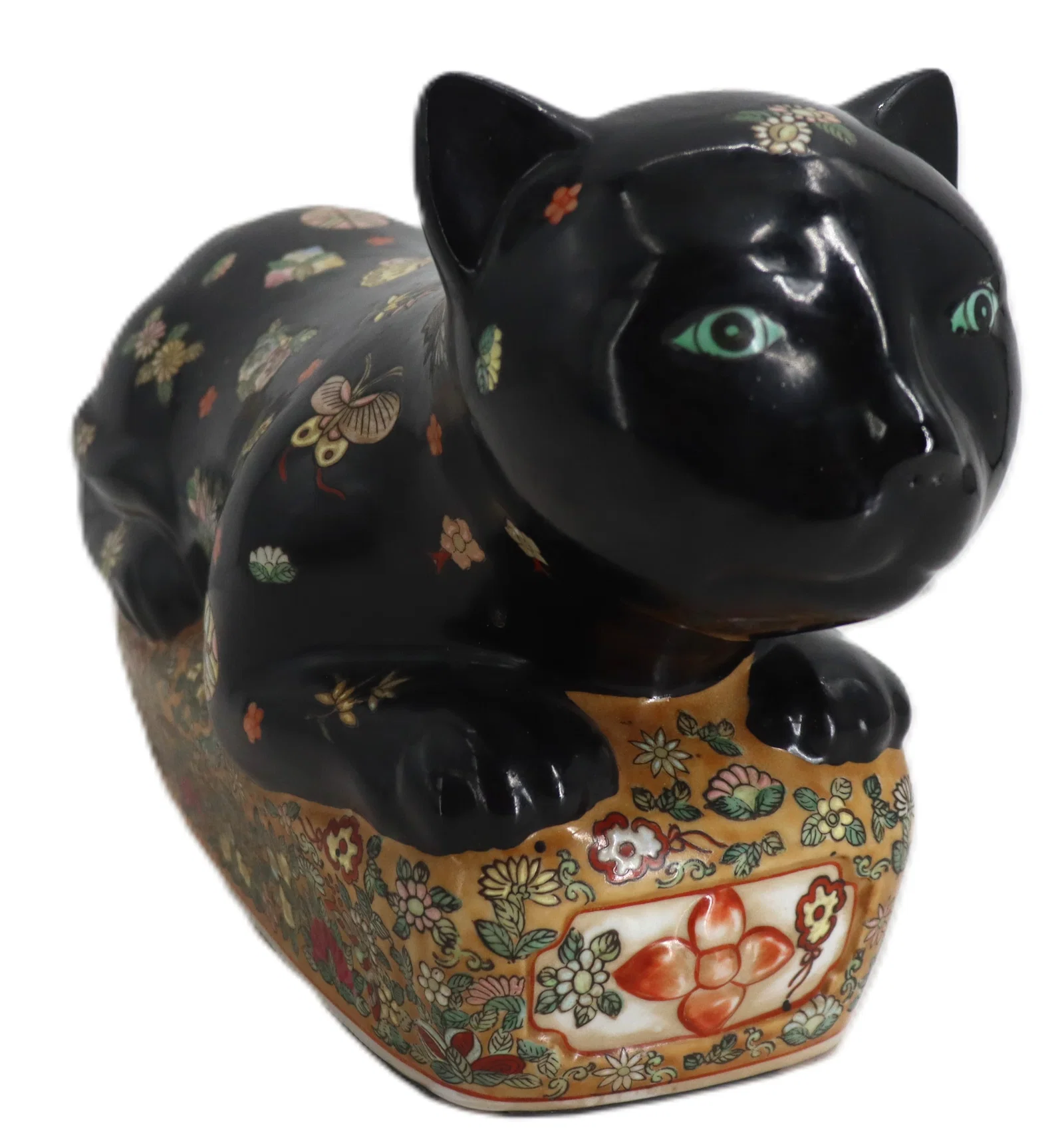 Maitland-Smith Handpainted Japanese Imari-Style Ceramic Cat Pillow Sculpture