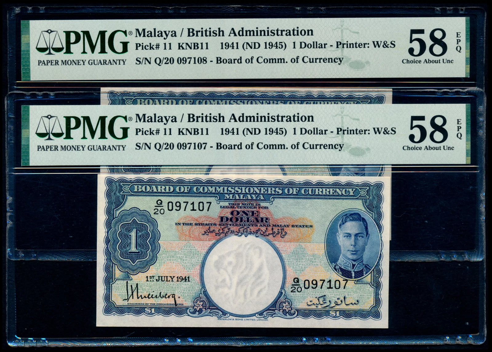 Malaya 2x$1 1941 KGVI PMG