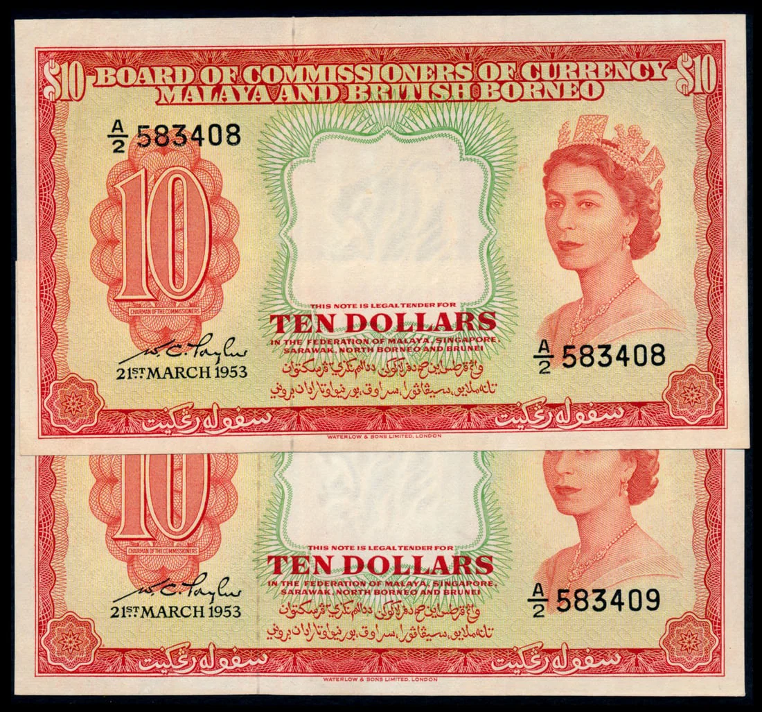 Malaya Br Borneo 2x$10 1953 QEII