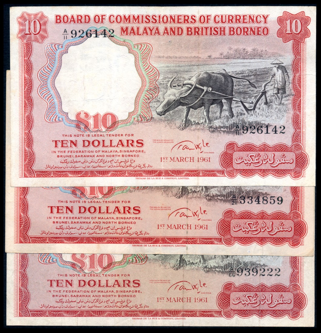 Malaya Br Borneo 3x$10 1961 buffalo small A