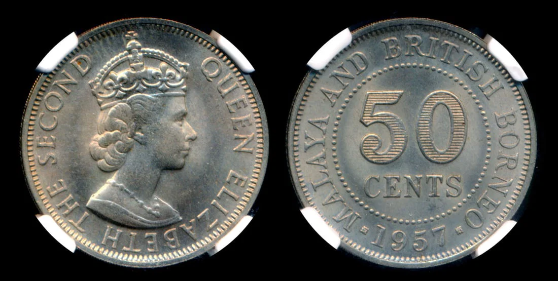 Malaya Br Borneo QEII 50c 1957H NGC