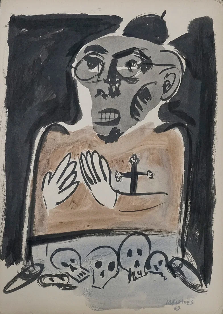 Manolo Millares (1926-1972) 1963 Original painting on paper 14x10 inches