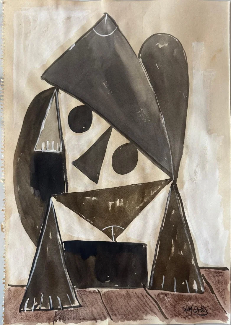 Manuel Angeles Ortiz (Attributed) Mixed Media on Paper Art: 11" x 14"