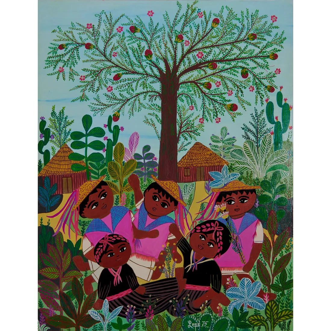 Manuel Lepe, Under a Fruit Tree, Acrylic on Canvas