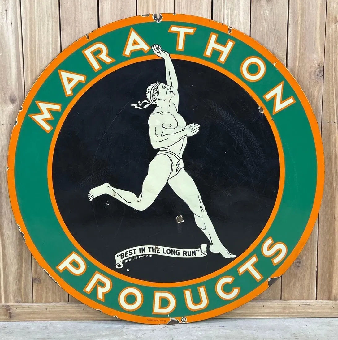 Marathon Products "Best in the Long Run" w/Logo Porcelain Sign (48) (TAC)