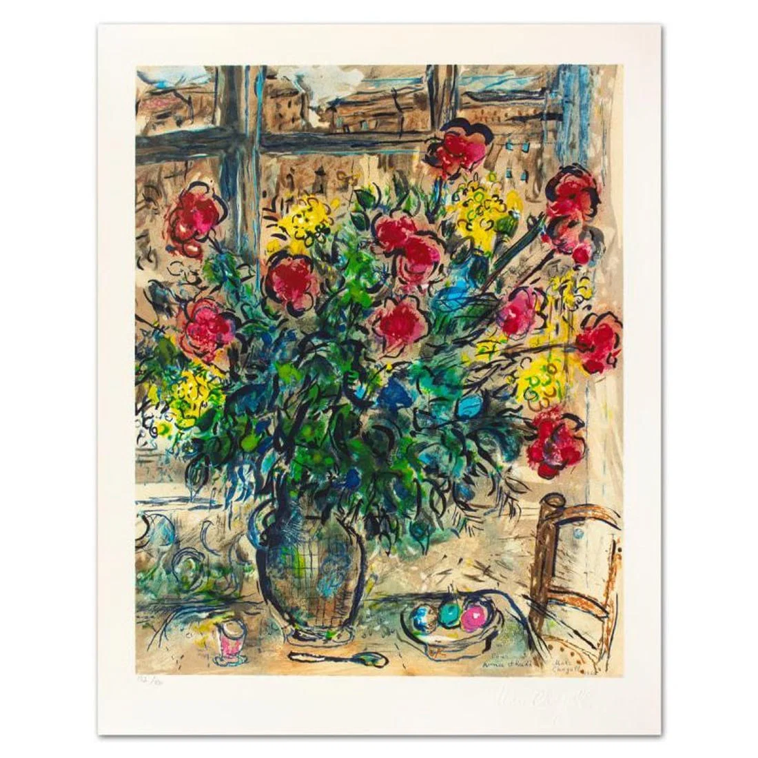 Marc Chagall (1887-1985), "Le Bouquet Devant La Fenetre" Limited Edition Lithograph with Letter of