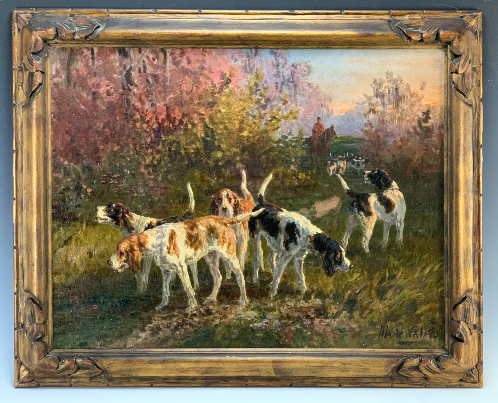 Marie Calves Oil Painting "Group of Dogs Hunting"