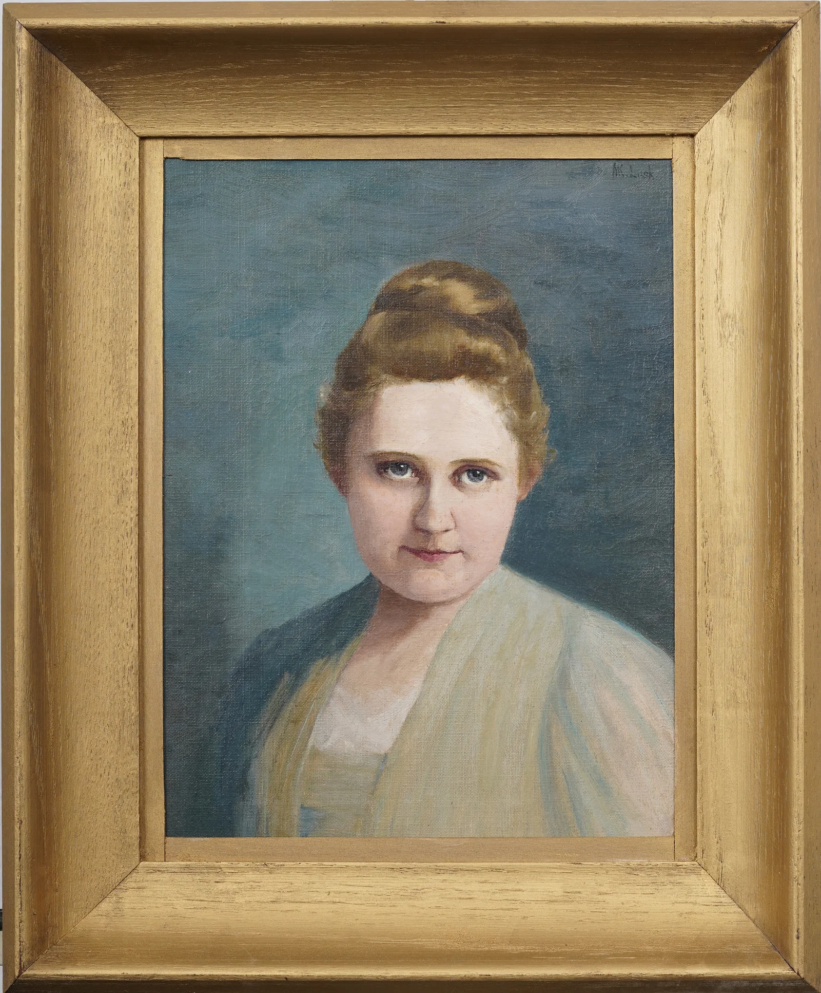 Marie Koupal Lusk (1862–1929) Antique Czech American Portrait of a Bashful Woman Oil Painting