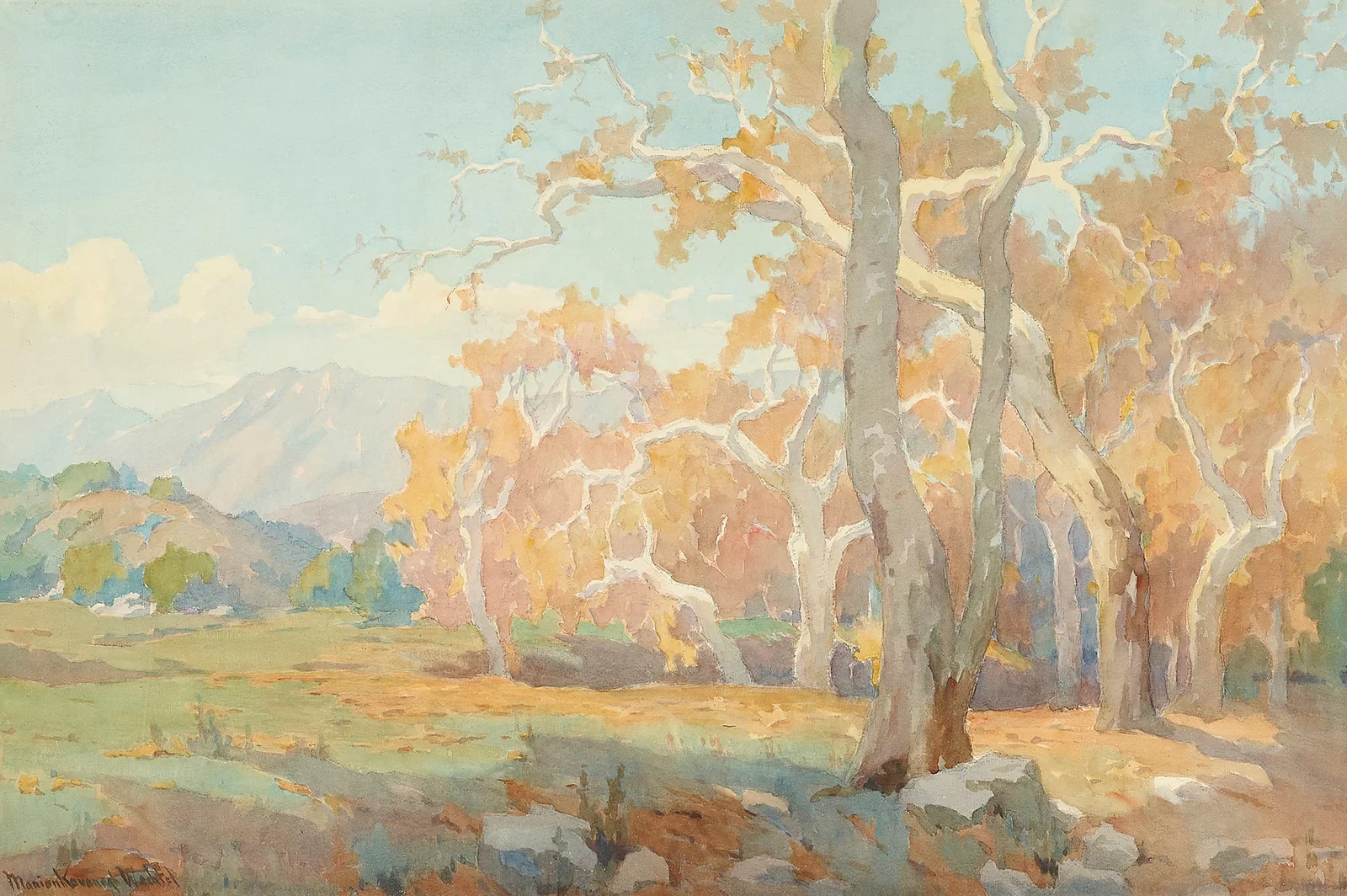 MARION KAVANAGH WACHTEL (1876-1954) Yellow Sycamores sight 19 1/2 x 29 in.