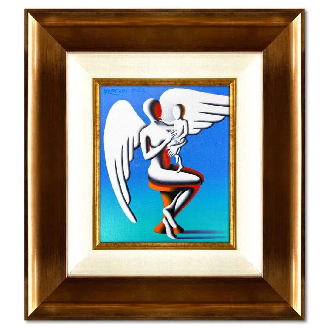 Mark Kostabi, "Divine Caress" Framed Original Oil Painting on Canvas, Hand Signed with Letter of