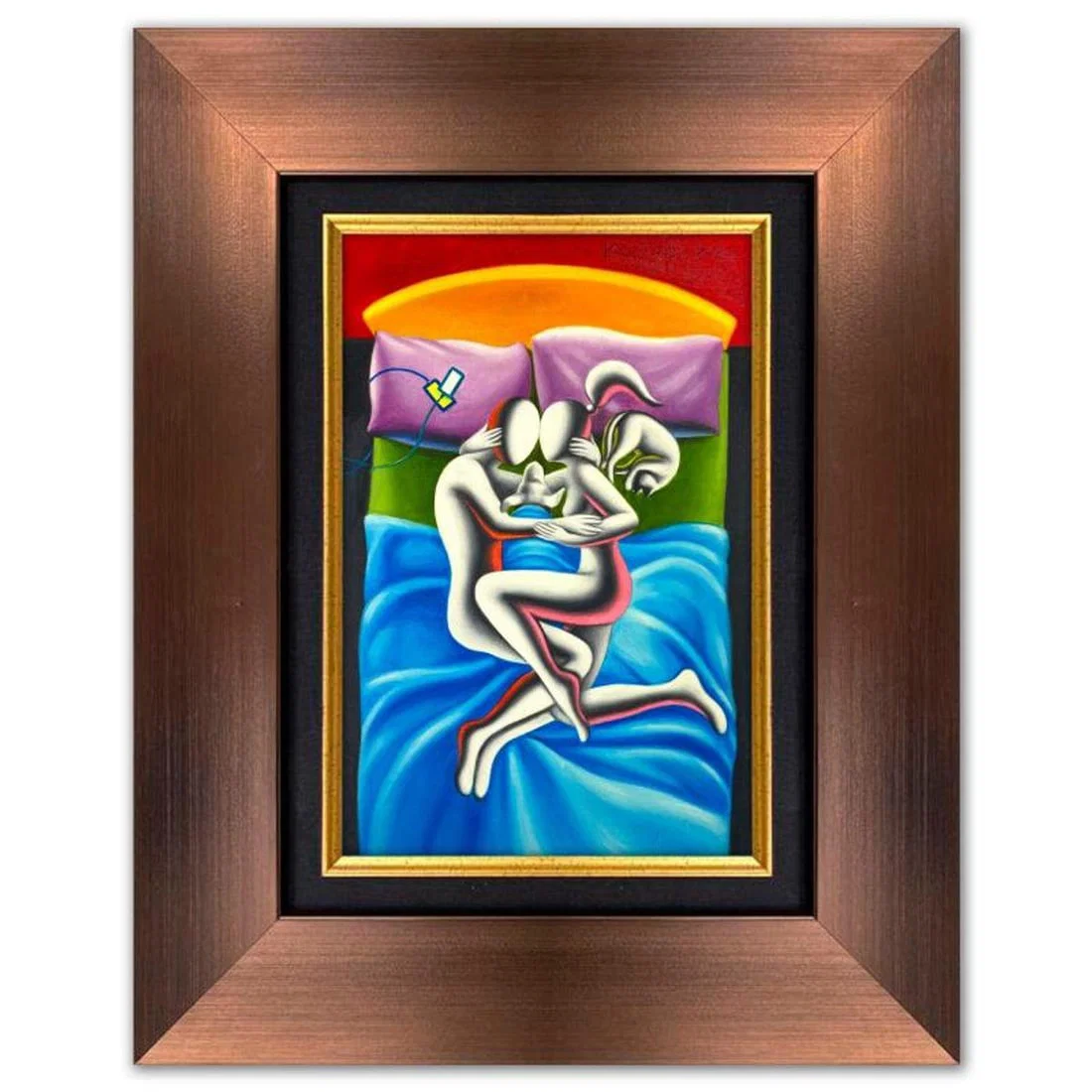 Mark Kostabi, "Domestic Bliss" Framed Original Oil Painting on Canvas, Hand Signed with a