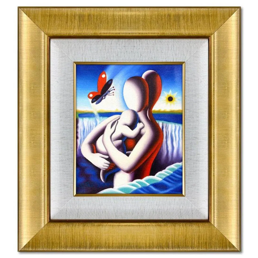 Mark Kostabi, "Enchanted Connection" Framed Original Oil Painting on Canvas, Hand Signed with Letter
