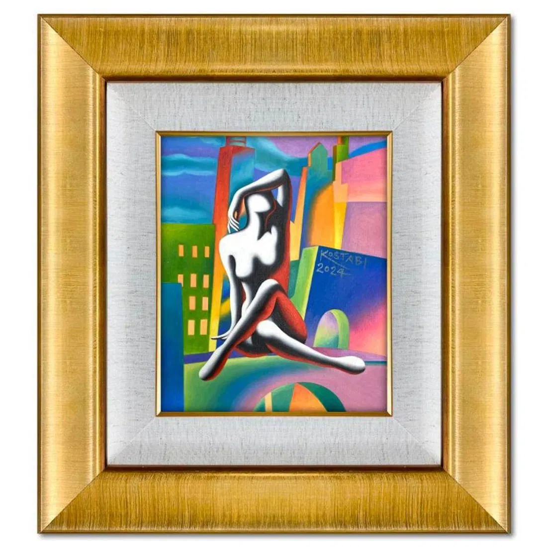 Mark Kostabi, "Etheral Ecstasy" Framed Original Oil Painting on Canvas, Hand Signed with a